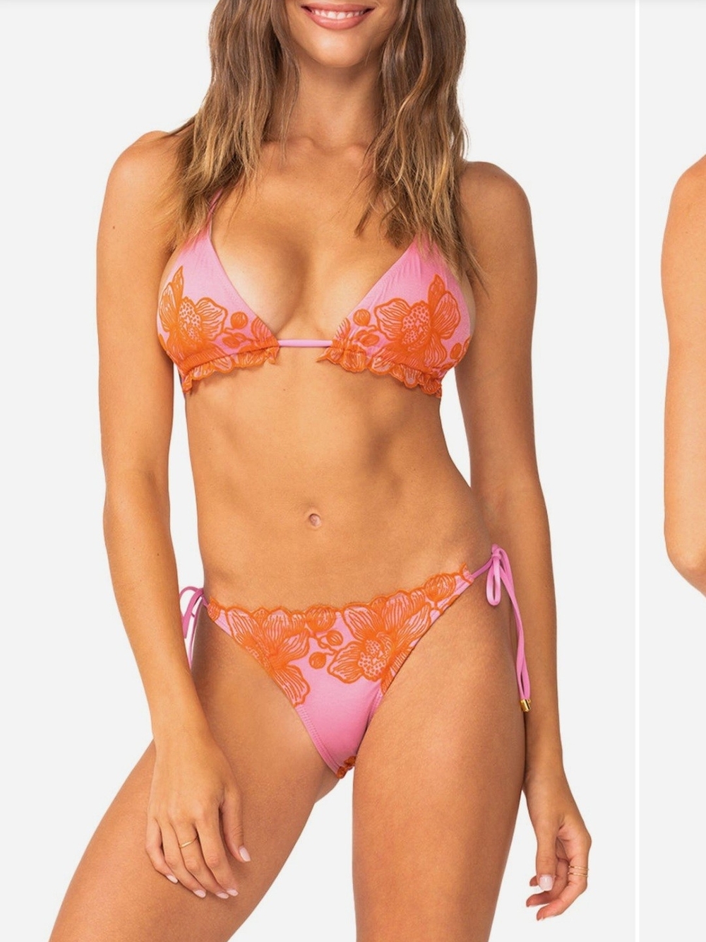 NWT PQ Women’s Pink & Orange Floral Tie Bikini Set